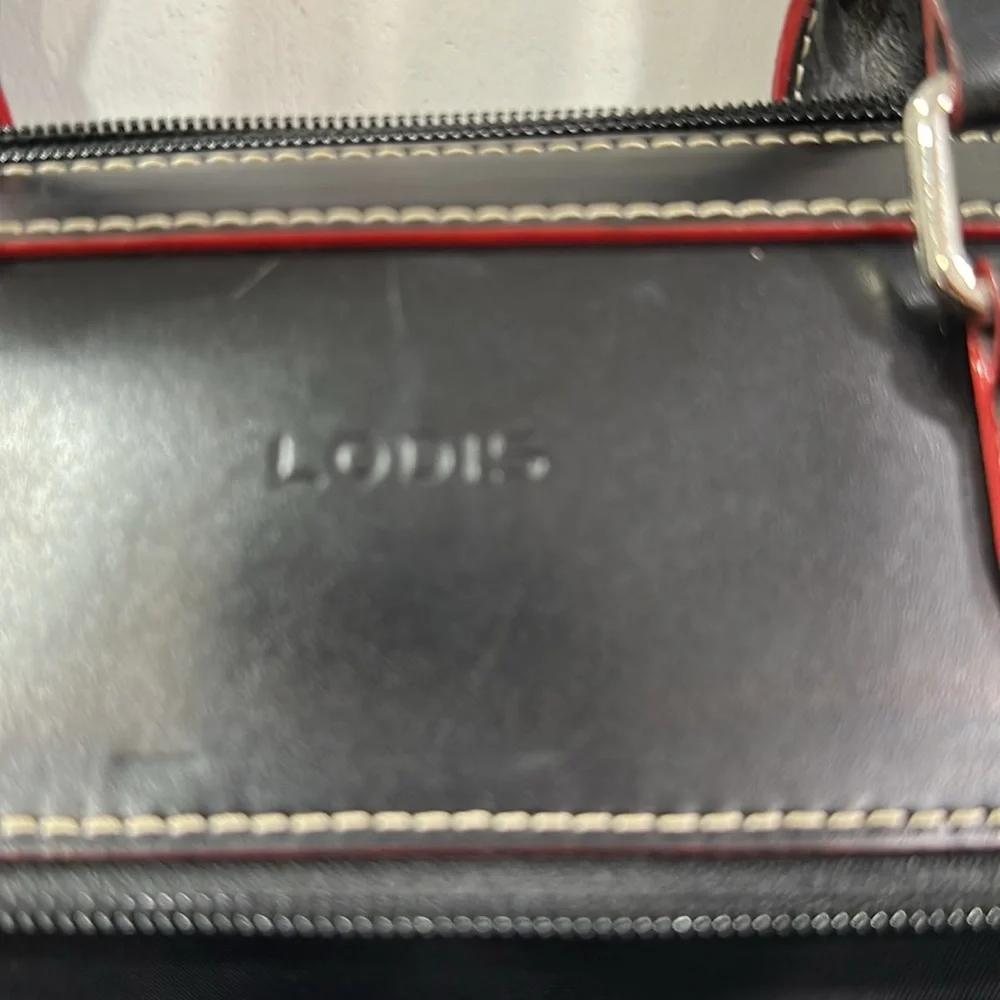 Lodis Black and Red Leather Audrey LaptopTote Bag
